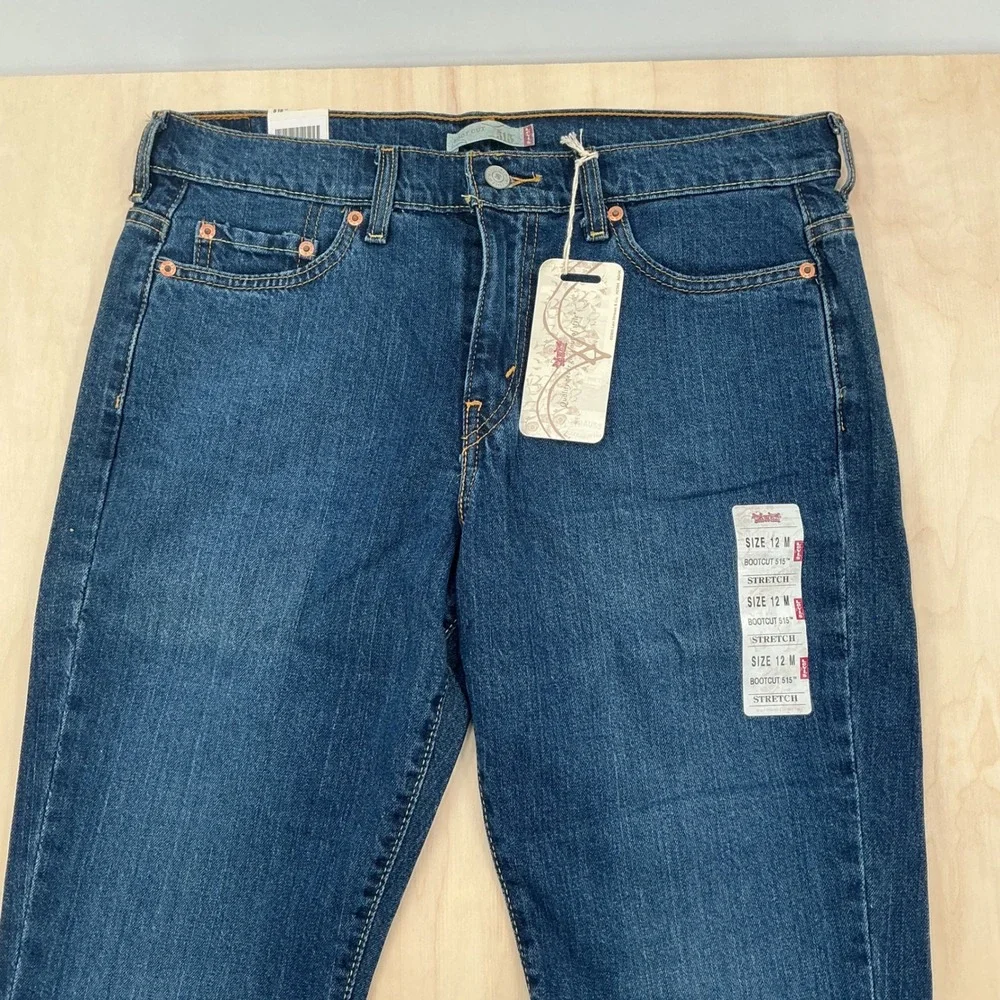 Levi's 515 Bootcut Jeans Womens 12M Blue Stretch Denim Y2K Dark Wash Cowgirl
